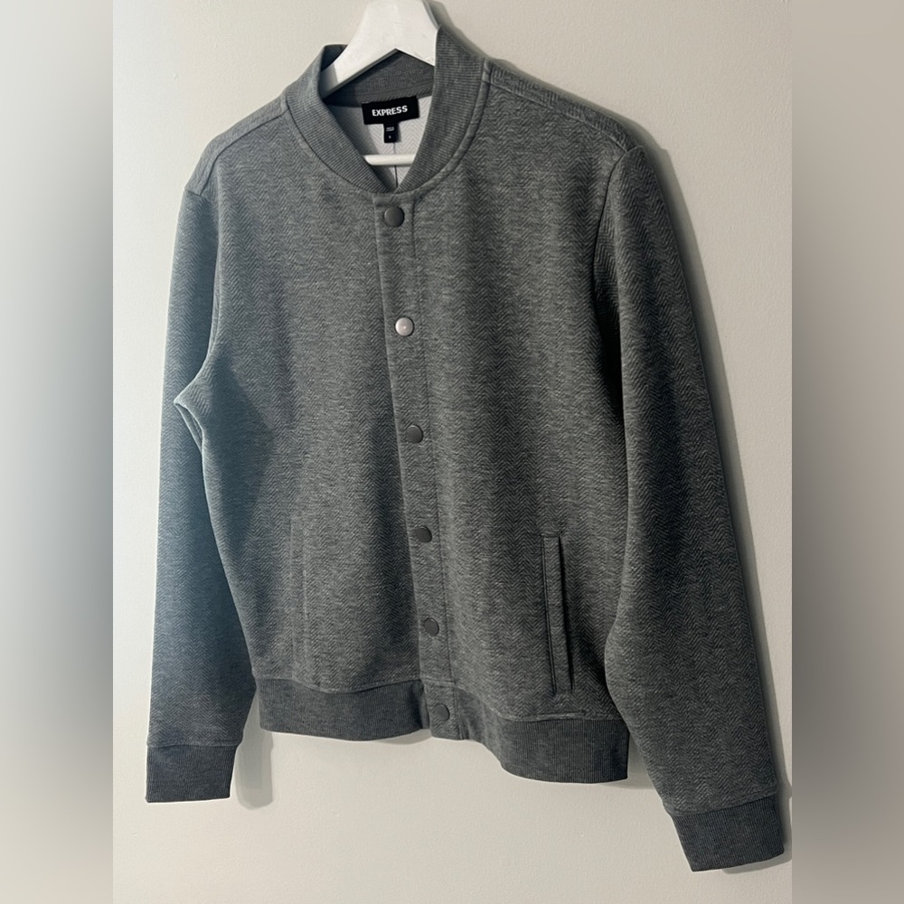 NEW men fashion gray light jacket with snap buttons size small by Express - Picture 2 of 5